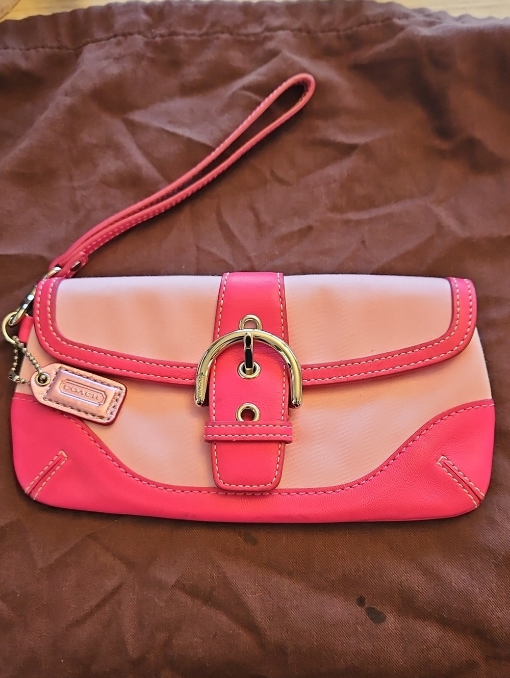 Vintage Y2K Coach Two-Tone Pink Leather Wristlet Clutch RARE